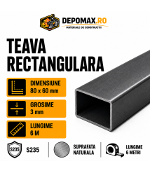 Teava rectangulara 80 x 60 x 3 mm, 6 metri